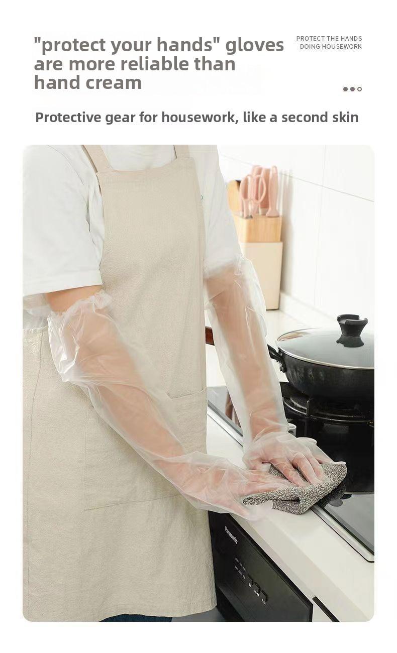 10pairs Disposable Long Sleeve Gloves, 60cm, Thickened, Elastic Cuff, Durable Clear Household Cleaning Gloves
