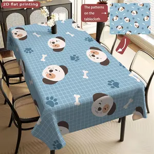 Dog Head Claw Print Tablecloth, Blue Polyester Fabric, Washable, Ideal for Kitchen Dining Outdoor Picnic Garden Party