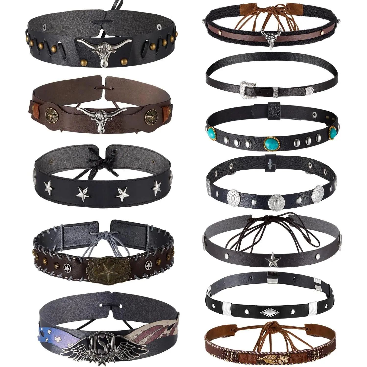 12 Count Cowboy Hat Bands for Women and Men, Western Leather and Turquoise Beaded Accessories, Classic Casual Style, Cowboy Hat Accessory, Cowgirl, Rural, Female