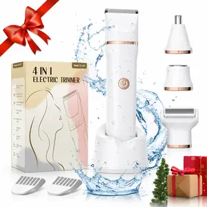 4-in-1 Electric Bikini Trimmer for Women, Gentle IPX7 Waterproof Body Shaver with Replaceable Heads, Facial Hair Remover for Face, Underarm, Body & Bikini Line, Travel Gift for Her