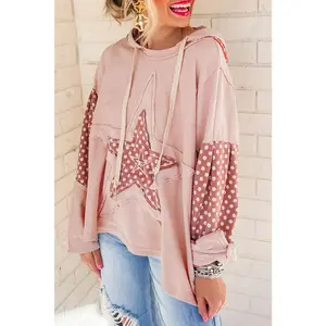 Delicacy Floral Patchwork Star Pattern Drawstring Hoodie