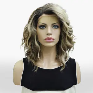 IMstyle Old Money Brown with Ash Blonde Highlight 13*2 / 13*4 Lace Front Shoulder Length Short Style Natural Wavy Curly Syntehtic Wig