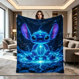 Style Cyberpunk Stitch Blanket, Modern Print Flannel Throw, Multi-Purpose Sofa Bed Cover, Holiday Gift, Outdoor Travel Rug, Soft Comfy Blanket