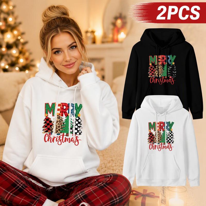 Women's 2-Pack Christmas Hoodies with Pockets - Casual Fitted Style Lady Tops, Cozy Graphic Pullovers, Soft Fall Winter Outfits, Holiday Loungewear & Family Gifts