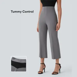 Halara Flex High Waisted Tummy Control Back Side Pocket Cropped Slight Flare Work Pants