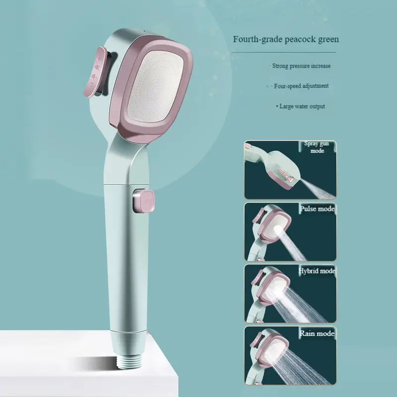 High Pressure Adjustable Handheld Rain Showerhead - 4-Mode Bathroom Gadget with 1-Key Stop, Detachable Design, 2-in-1 Functionality for Home Bathroom Cleaning, Rain Shower Head, High Pressure Showerhead