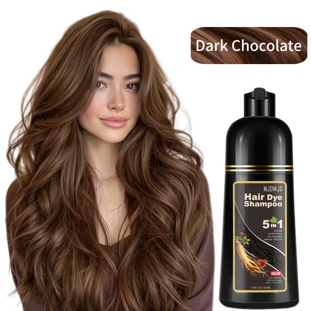 Upgraded Natural Dark Chocolate 5-in-1 Hair Dye Shampoo – Premium Formula for Men & Women, Instant Gray Coverage in Minutes, Nourishing & Long-Lasting Color, Gentle Home Haircare, 500ml + 2 Complimentary Argan Hair Mask Samples