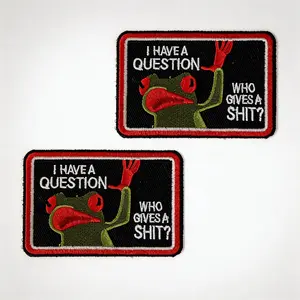2PCS Funny Frog Velcro Patch – “I Have a Question… Who Cares?” Sarcastic Meme Badge for Backpack Jacket