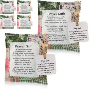 6 Pack Prayer Quilt with Cross Inside, Squares Pocket Mini Scripture Encouragement Christmas Christian Gifts for Women Pastor Appreciation