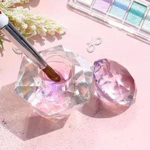 1pc Nail Dappen Dish with Lid, Colorful Diamond Crystal Glass Nail Cup, Clear Glass Crystal Acetone Bowl Container Glassware with diamond Shape Lid, Nail Art Manicure Care Tools
