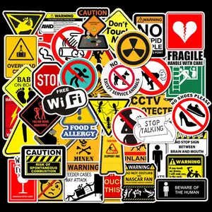 50PCS Warning Stickers Danger Banning Signs Reminder Waterproof Decal Sticker to Laptop Motorcycle Luggage Phone Snowboard Assorted Decals