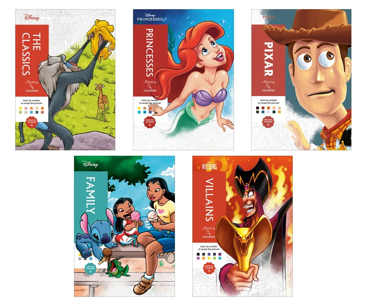 Disney Mystery Coloring 5-Book Collection - Complete Color by Number Set
