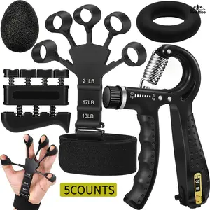 Hand & Finger Strengthener Package (5-Count) – Adjustable Forearm Gripper, 3-Level Finger Stretcher, Squeeze Stress Ball with Ergonomic Design for Muscle Training, Injury Recovery