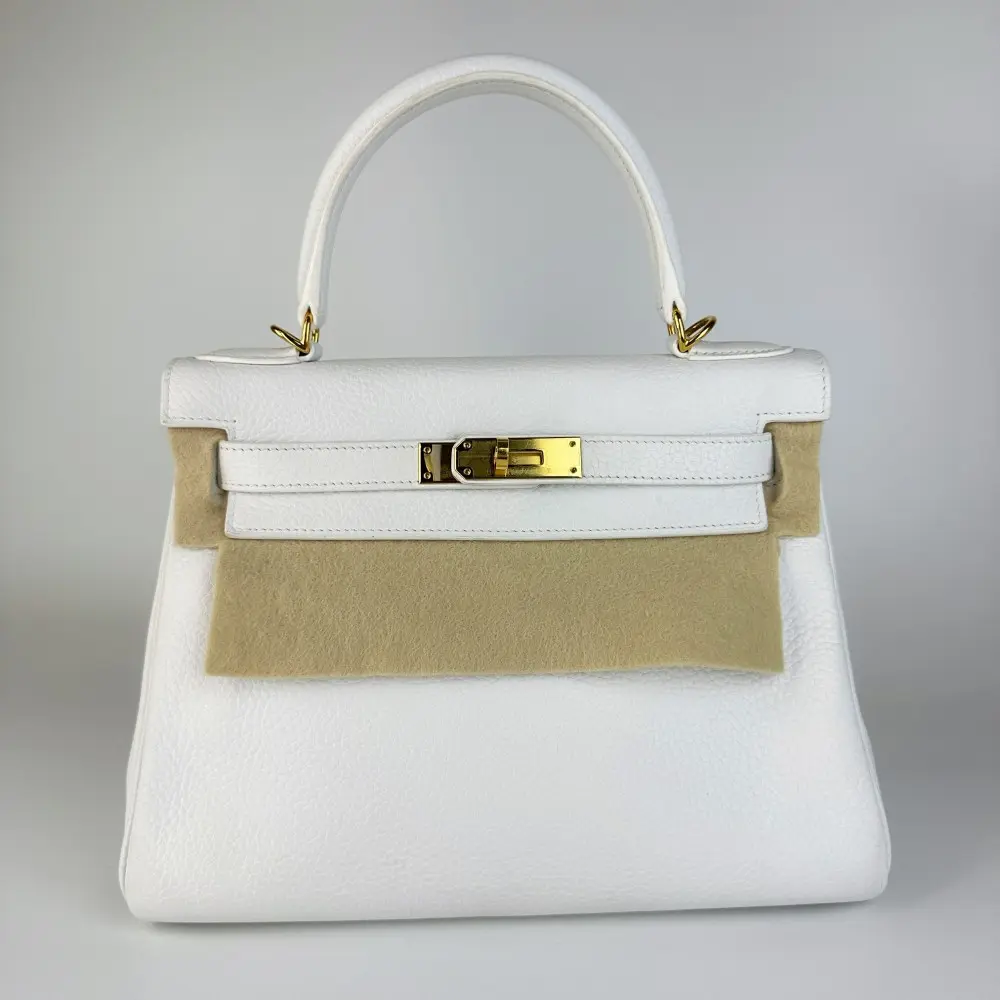Pre-owned HERMÈS Kelly White Leather Handbag with Gold Hardware【1074】