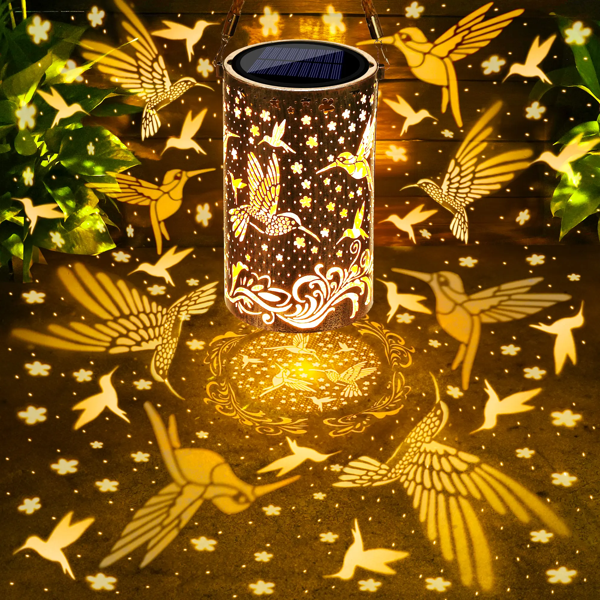 Summer Garden， Solar Bronze Metal Projection Lantern, （Hummingbird, Butterfly ， Dragonfly ） Waterproof Outdoor Garden Decor for Patio, Balcony, Pathway & Yard