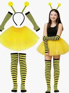Cute Bee Striped Halloween Costume Set for Parties, 6pcs Carnival Theme, Perfect for Dance Performances and Props, Adorable Party Wear