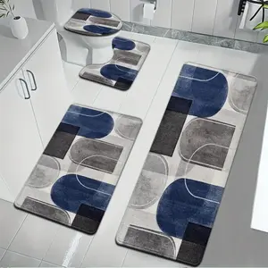 3pcs/4pcs Artistic Irregular Geometric Pattern Bathroom Mat Set with Toilet Lid Cover and U-Shaped Foot Pad