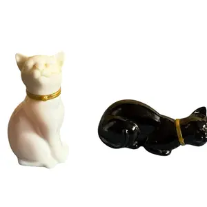 Avon Vintage Cat Figurines - White and Black Ceramic Cats with Gold Collars Collectible Decor Items