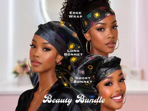 Satin Bonnet Bundle, Long Bonnet & Edge Scarf Set, Pick Any 3, Silk Hair Wrap, Protective Sleep Cap, Black Hair Care Gift