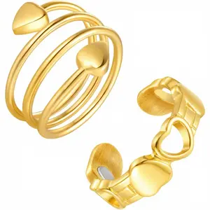 Women's 2pcs Pure Copper Heart-Shaped Magnetic Ring- 4 Powerful Magnets, Lymphatic Wellness Jewelry,Daily Wear