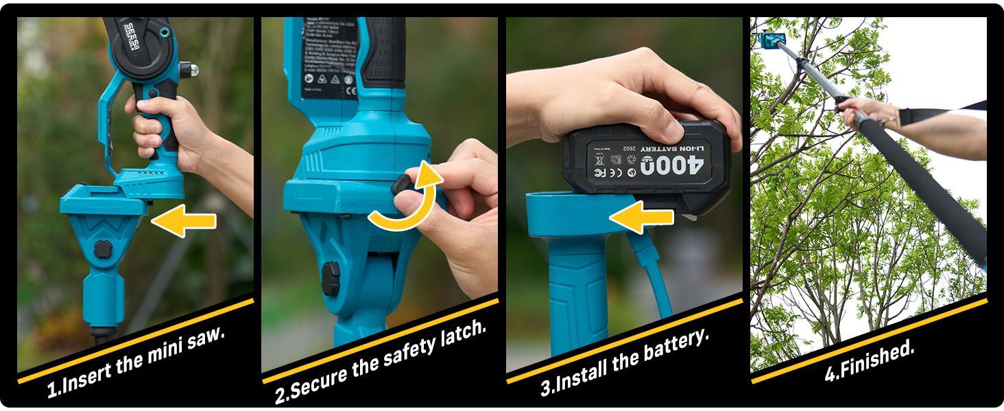 【FathersDay Gift】SEESII 2 in 1 Cordless Pole Saw & Mini Chainsaw with 2 Batteries, Power Electric Polesaw for Tree Trimming, Chain Saw with Extension Pole, Working height 16FT Reach, Limb Branch Cutter Pruner P8 Ace/P6 Ace CH800