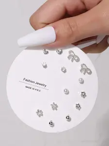 Cute Bow & Star & Heart Design Stud Earrings, Faux Pearl Decor Earrings, Fashion Jewelry Accessories for Women & Girls, Fashionable Jewelry Accessories, Playful Earrings