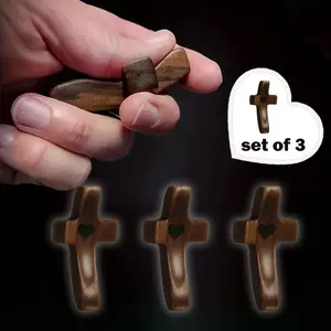 3Pcs Wooden Cross Decorations - Cross Fidget for Stress Relief, Spiritual Symbols for Home & Office, Religious Gift Set for Christmas & Easter Living Room Altar Ornaments