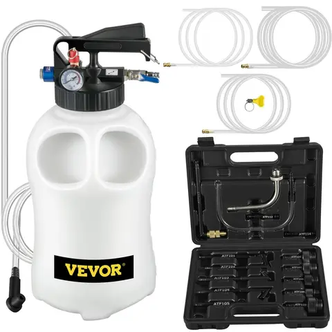 VEVOR 10L Manual ATF Refill System Dispenser, 2-Way Transmission Fluid Pump with Corrosion-Resistant Dual-Control Valve, Manual Handle, 14-Piece ATF Filler Adapters, Gauge for Pressure Monitoring, Ultra-Secure Design Oil Fluid Extraction Tool Set
