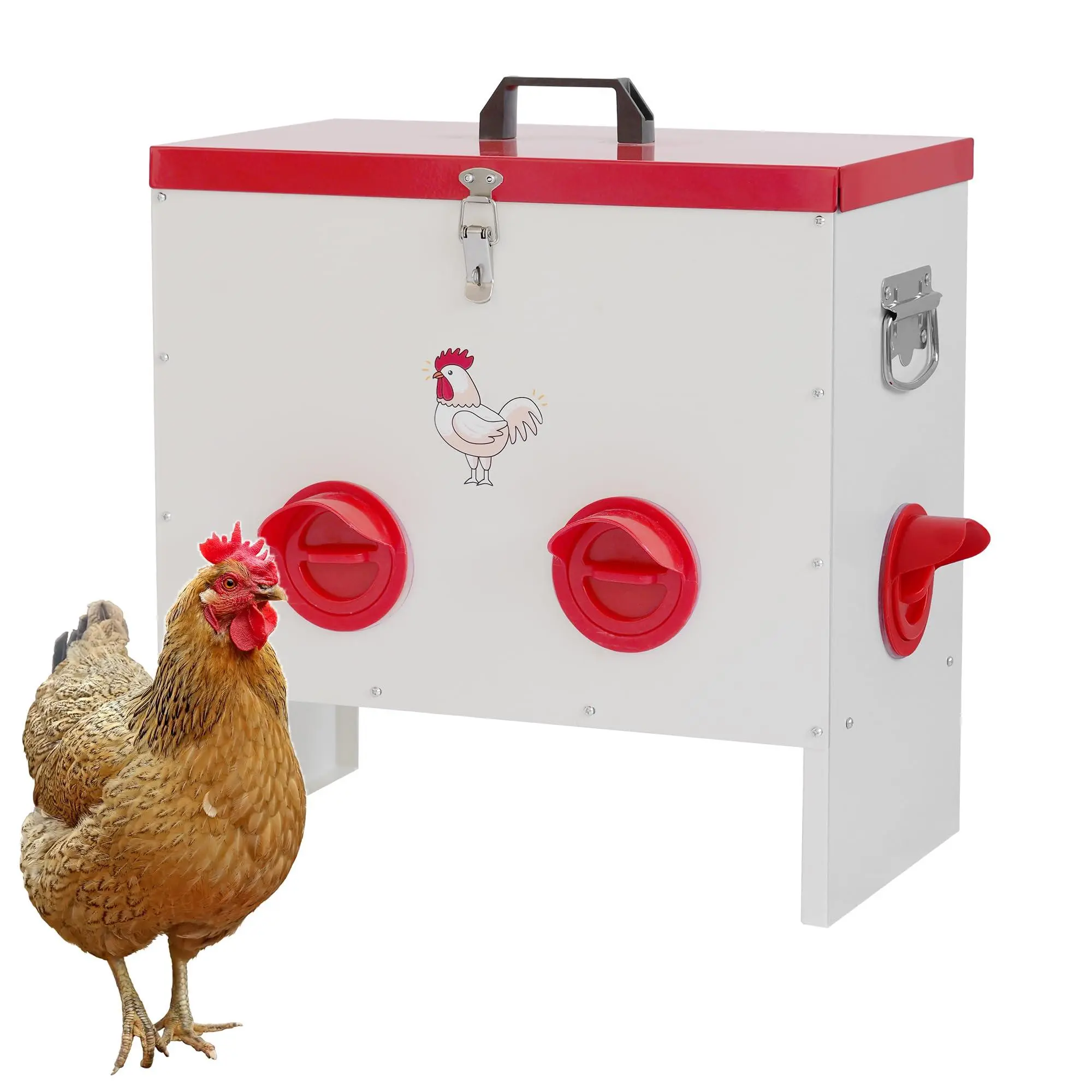 GARVEE Chicken Feeder - Holds 30 Pounds of Feed - Chickens, Ducks, Turkeys - Large Gravity Fed Automatic Poultry Dispenser - No Waste Rainproof Design