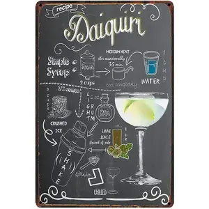 Original Vintage Design Classic Cocktail Recipe Daiquiri Tin Metal Signs Wall Art | Thick Tinplate Print Poster Wall Decoration For Bar/Man Cave/Kitchen