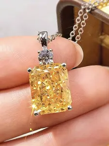 Trendy Square Cut Yellow Synthetic Zirconia Pendant Necklace for Women Daily Casual Party Jewelry