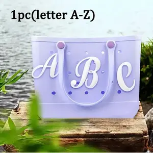 1pc white letters decorative for beach bag, decorative charm insert bag accessories, fashion bag charms, beach bag accessories, for women's rubber beach handbag EVA bag, personalized handbag 3D letters, DIY your bag(LetterA-Z), Stylish Playful Charm
