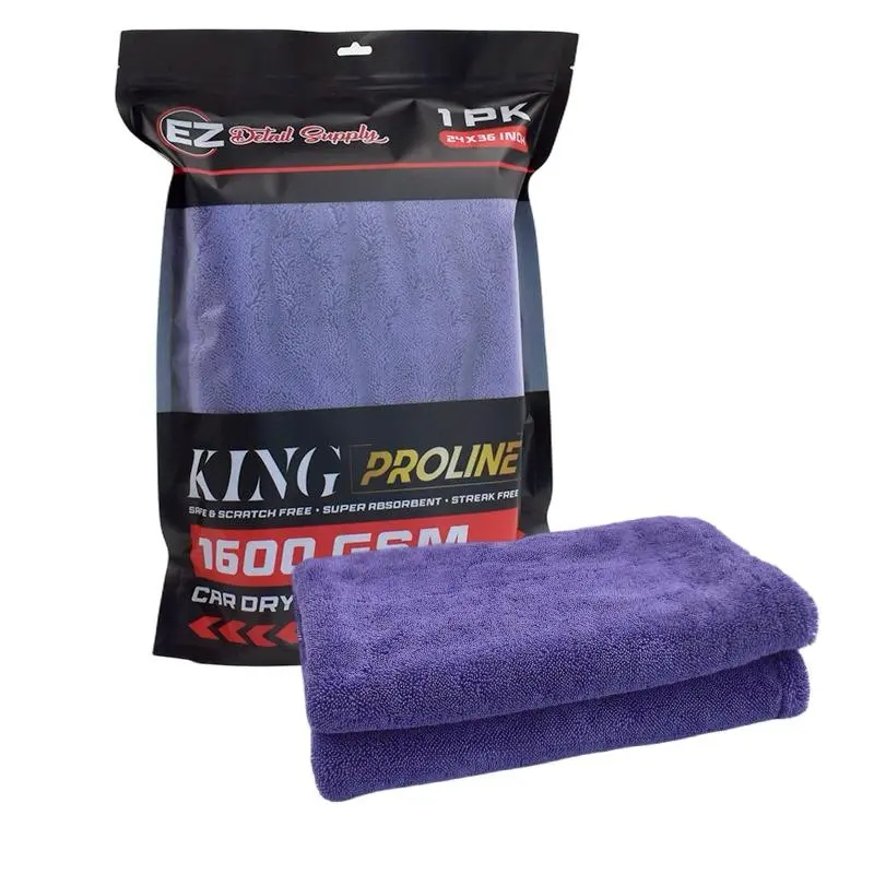 King Proline Car Drying Towel | 1600 GSM Double Twisted-Loop Microfiber, 24"x36" XL Ultra-Absorbent Streak-Free & Scratch-Free, Edgeless Design, Safe on All Surfaces, for Cars Trucks & SUVs | Ez detail supply