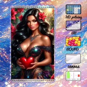 DIY 5D Flocking Diamond Painting Kit, AB Drills, Fairy Dust Drills, Crystal Drills, Women, Red Heart, Floral Diamond Embroidery, Special Craft Diamond Art Kit, Wall Decor, Gift for Family, Lover, Friends, Handmade Gifts