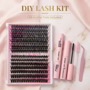 SOSIAYCICI DIY Clusters Lashes Natural Waterproof Long-Lasting Lash Extension D Curl 9-16mm Mixed Eyelash Extensions Kit with Bond&Seal Remover Tweezers Brush Cosmetic Makeup HolidayHaul TikTok