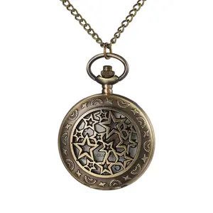 Pocket Watch for Men: Vintage Bronze Quartz Analog Hollow Butterfly Floral Hunter Case Fob Chain Timepiece Gift for Father Husband Brother summerwins,summerwins