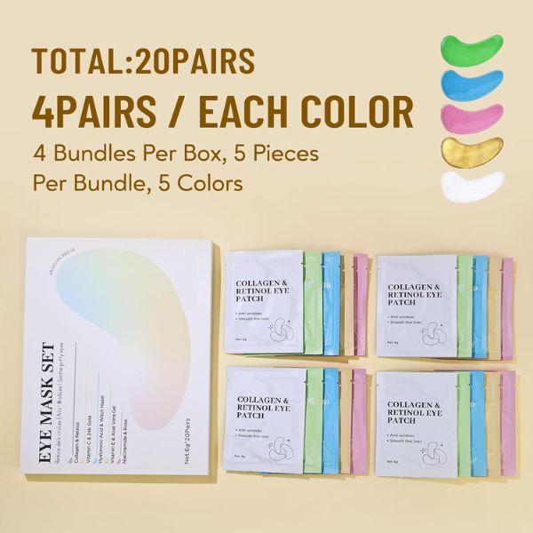 Under Eye Patches for Dark Circles & Puffiness Eye Mask with Collagen Retinol Vitamin C Hyaluronic Acid Cooling Masks for Women Hydrating Skincare Spa Gift Set 20 Pairs