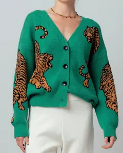 Tiger Jacquard Knit Sweater Cardigan