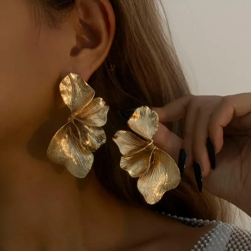Fashionable Metal Flower Design Dangle Earrings, Statement Earrings, Chic Gorgeous Jewelry, Stylish Jewelry, Fashion Jewelry for Party, Daily Clothing Decor, Trendy All-match & Exquisite Jewelry for Birthday Gift, Lightweight Earring
