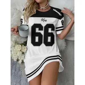 Women's retro sports T-shirt dress, comfortable and multifunctional casual, trendy and fashionable, suitable for multiple occasions, sports and fashionable dress, full page pattern printingRAIMENTRY