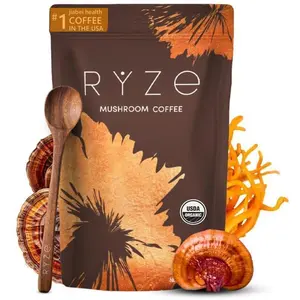 RYZe Mushroom Coffee 30 Servings with 6 Adaptogenic Mushrooms MCT Oil & 2000mg Superfoods USDA Organic USA Grown Instant Coffee for Natural Wellness Benefits - Dietary