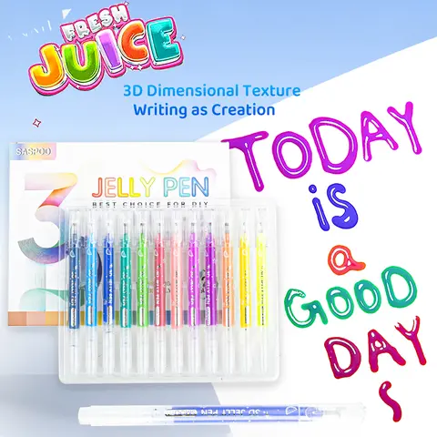 SASPOO 12-Color Assorted 3D Jelly Gel Pen Set - Glossy 3D Dimensional Texture, Unisex Office Art Supplies for Crafting, Great for Crafts & DIY Art Projects
