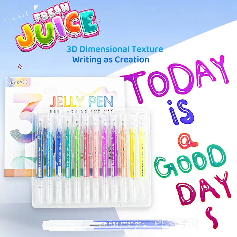 SASPOO 12-Color Assorted 3D Jelly Gel Pen Set - Glossy 3D Dimensional Texture, Unisex Office Art Supplies for Crafting, Great for Crafts & DIY Art Projects