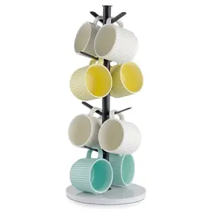 VEVOR Mug Holder Tree with Marble Base, 8 Hooks Coffee Cup Holder for Counter, Carbon Steel Mug Tree Cup Rack Stand, Upgraded Coffee Cup Tree for Coffee Bar Kitchen Home Organizer (Matte Black)VEVOR Super Brand Day