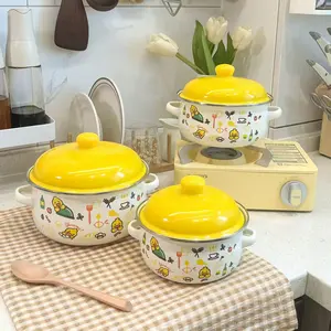 Dual-Ear Enamel Soup Pot with Lid, Large Capacity Floral Pattern Stew Pot, Gas & Induction Compatible Heavy Duty Cookware, Family Kitchen Essential Housewarming Gift