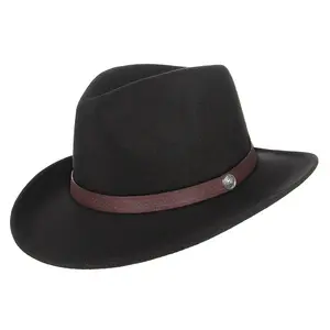 Wool Faux Leather Banded Fedora Hat