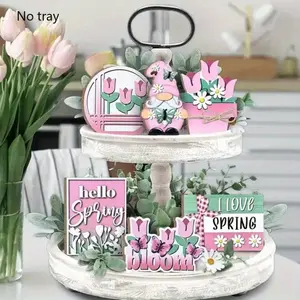 Tulip Pattern Wooden Sign Set, 1 Set Rustic Farmhouse Design Decorations without Tray, Home Decor & Festive Supplies
