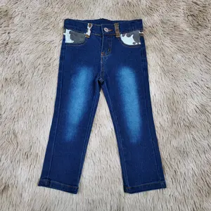 Cow print pockets western jeans kids denim pants