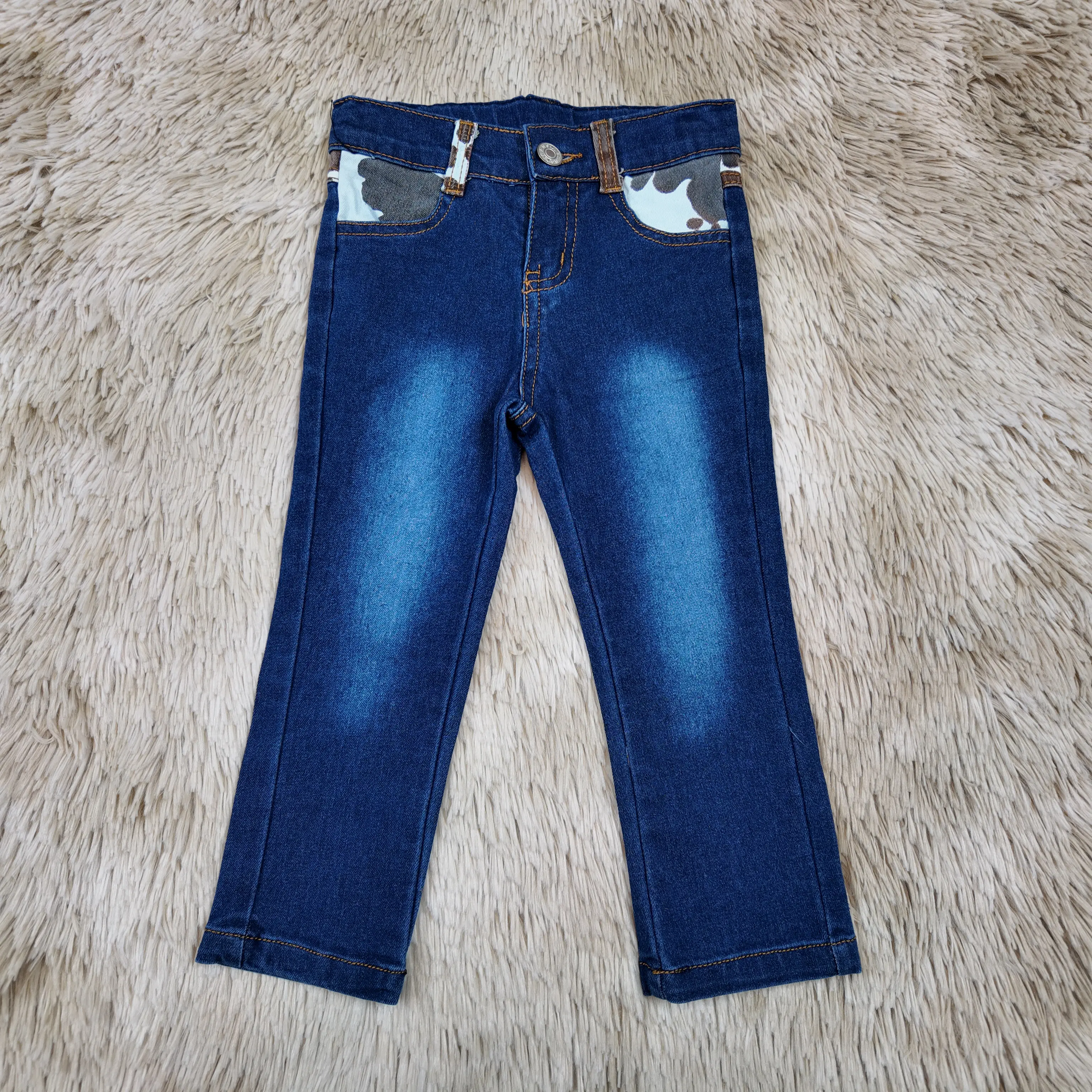 Boys' Fashion Jeans with a Western Look and Cow Print Pockets, Comfortable Washed Denim for Daily Activities, 4T, 6-12M, Casual Wear, Pocket Prints, 6-7T, Animal Character Boys' Jeans, Child Size Boys' Jeans