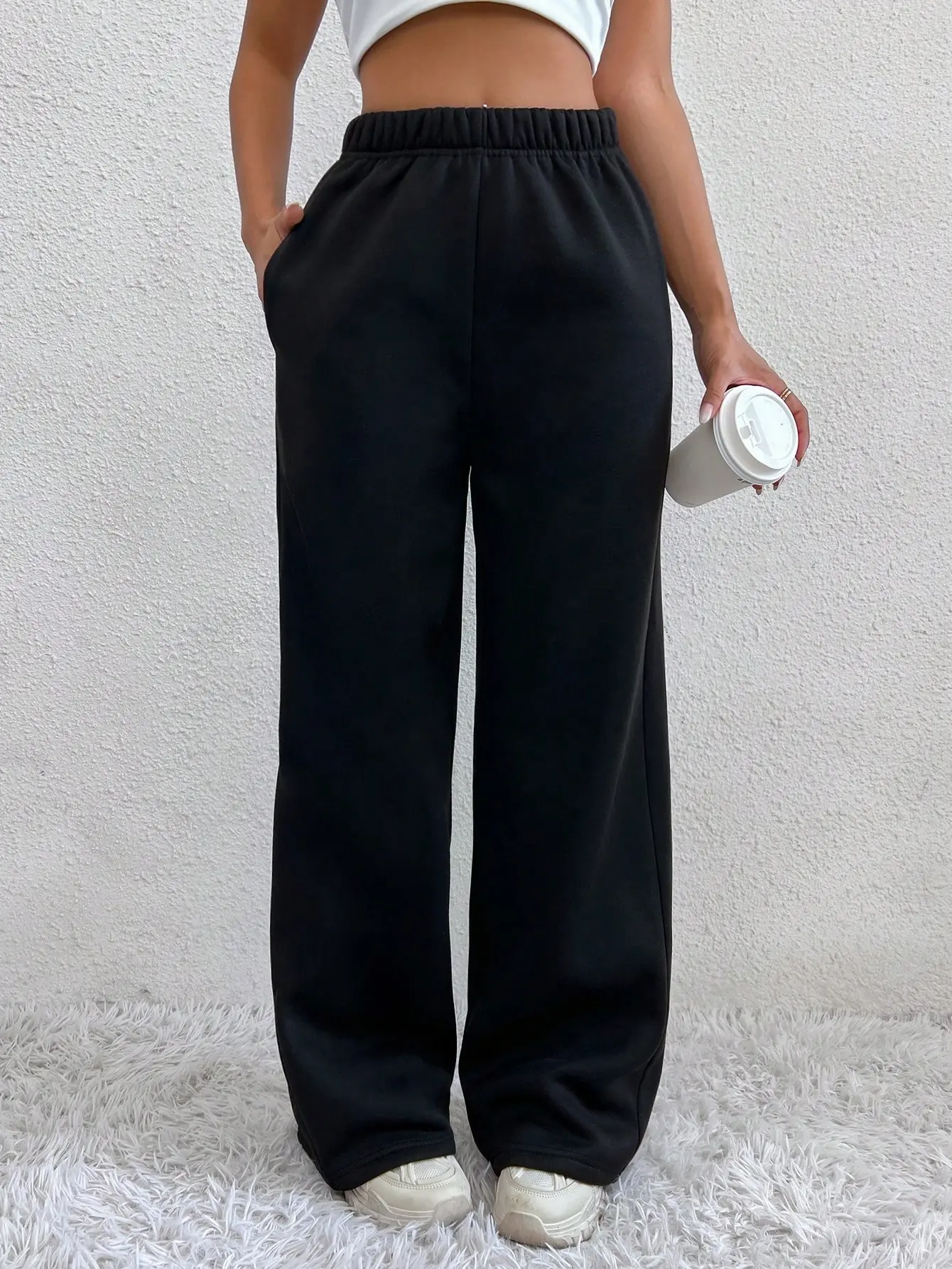 Solid Elastic Waist Sweatpants